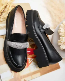 Półbuty|Mokasyny Na Płaskiej Podeszwie^Royalfashion Mokasyny damskie z cyrkoniami Emerne czarny