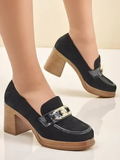 Mokasyny Na Obcasie^Royalfashion Mokasyny damskie na słupku Qeroy czarny