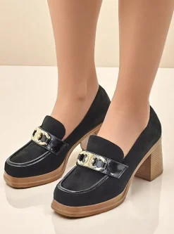 Mokasyny Na Obcasie^Royalfashion Mokasyny damskie na słupku Qeroy czarny