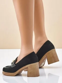 Mokasyny Na Obcasie^Royalfashion Mokasyny damskie na słupku Qeroy czarny