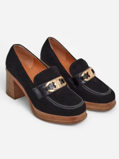 Mokasyny Na Obcasie^Royalfashion Mokasyny damskie na słupku Qeroy czarny