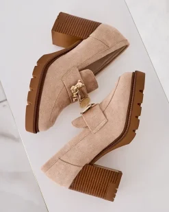 Mokasyny Na Obcasie^Royalfashion Mokasyny damskie na wysokim słupku Nezii beżowy