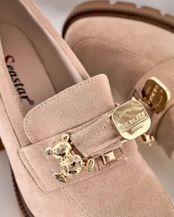 Mokasyny Na Obcasie^Royalfashion Mokasyny damskie na wysokim słupku Nezii beżowy