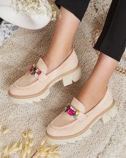 Półbuty|Mokasyny Na Płaskiej Podeszwie^Royalfashion Mokasyny z kolorowymi kamyczkami Sariner beżowy
