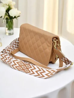 Małe Torebki^Royalfashion Multifunkcyjna pikowana torebka portfel na pasku Multi Culti Camel