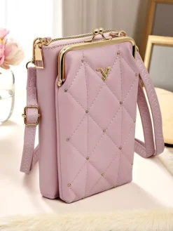 Małe Torebki^Royalfashion Multifunkcyjna torebka portfel na pasku Quilted Charm różowy
