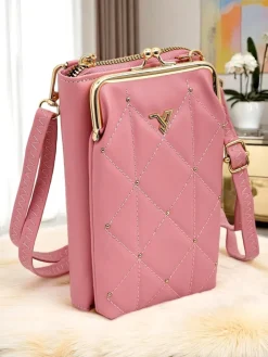 Małe Torebki^Royalfashion Multifunkcyjna torebka portfel na pasku Quilted Charm ciemnoróżowy