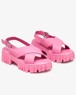 Buty Na Wielkie Wyjście|Sandały Na Słupku^Royalfashion owe różowe damskie sandały na masywnej podeszwie Otida neon