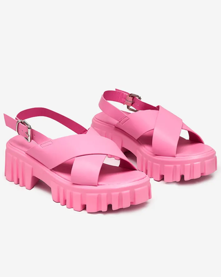 Buty Na Wielkie Wyjście|Sandały Na Słupku^Royalfashion owe różowe damskie sandały na masywnej podeszwie Otida neon