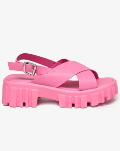 Buty Na Wielkie Wyjście|Sandały Na Słupku^Royalfashion owe różowe damskie sandały na masywnej podeszwie Otida neon