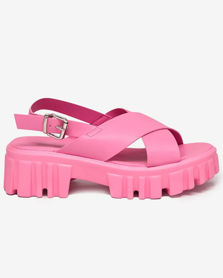 Buty Na Wielkie Wyjście|Sandały Na Słupku^Royalfashion owe różowe damskie sandały na masywnej podeszwie Otida neon