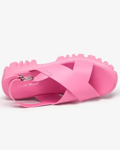 Buty Na Wielkie Wyjście|Sandały Na Słupku^Royalfashion owe różowe damskie sandały na masywnej podeszwie Otida neon