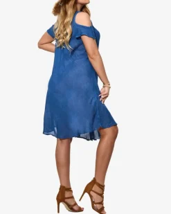 Narzutka Plażowa|Sukienki Letnie^Royalfashion Niebieska damska narzutka plażowa typu sukienka z haftem Ecru