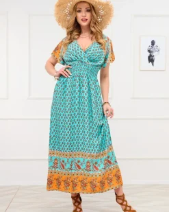 Sukienki Letnie|Plus Size^Royalfashion Niebieska letnia sukienka damska mięta