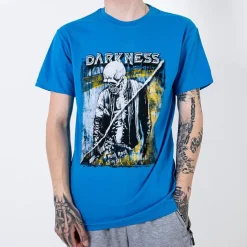 Bluzki^Royalfashion Niebieski bawełniany męski t-shirt z printem Ecru