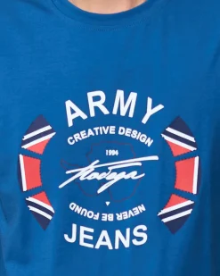 Bluzki^Royalfashion Niebieski męski t-shirt z nadrukiem Ecru