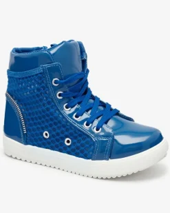 Dziewczęce^Royalfashion Niebieskie dziewczęce wysokie tenisówki Borris Ecru