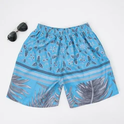 Spodnie^Royalfashion Niebieskie wzorzyste męskie sportowe spodenki szorty Ecru