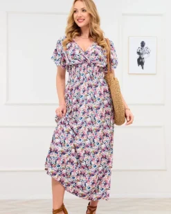 Sukienki Letnie|Sukienki Długie^Royalfashion Niebiesko- różowa damska sukienka maxi w kwiaty różowy