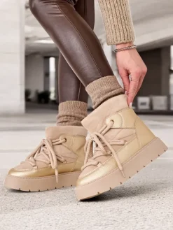 Śniegowce|Botki Z Delikatnym Ociepleniem^Royalfashion Śniegowce damskie sznurowane Iniuc beżowy