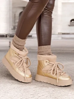 Śniegowce|Botki Z Delikatnym Ociepleniem^Royalfashion Śniegowce damskie sznurowane Iniuc beżowy