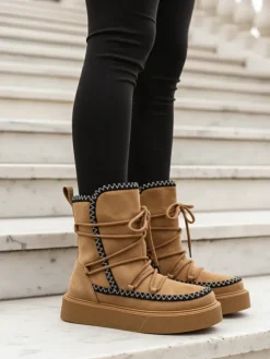 Śniegowce|Botki Z Delikatnym Ociepleniem^Royalfashion Śniegowce damskie sznurowane Siozi jasny brązowy