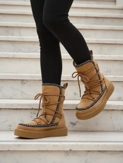 Śniegowce|Botki Z Delikatnym Ociepleniem^Royalfashion Śniegowce damskie sznurowane Siozi jasny brązowy