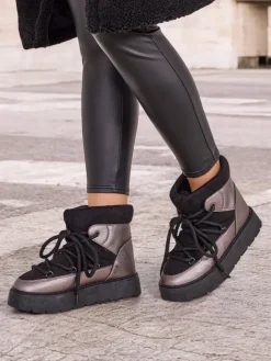 Śniegowce|Botki Z Delikatnym Ociepleniem^Royalfashion Śniegowce damskie sznurowane Iniuc czarny