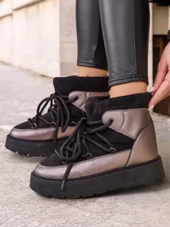 Śniegowce|Botki Z Delikatnym Ociepleniem^Royalfashion Śniegowce damskie sznurowane Iniuc czarny