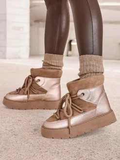 Śniegowce|Botki Z Delikatnym Ociepleniem^Royalfashion Śniegowce damskie sznurowane Iniuc jasny brązowy