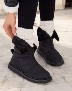 Botki Z Delikatnym Ociepleniem|Botki Na Płaskim Obcasie^Royalfashion Śniegowce damskie Nesisa czarny