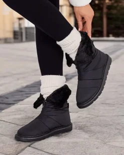 Botki Z Delikatnym Ociepleniem|Botki Na Płaskim Obcasie^Royalfashion Śniegowce damskie Nesisa czarny