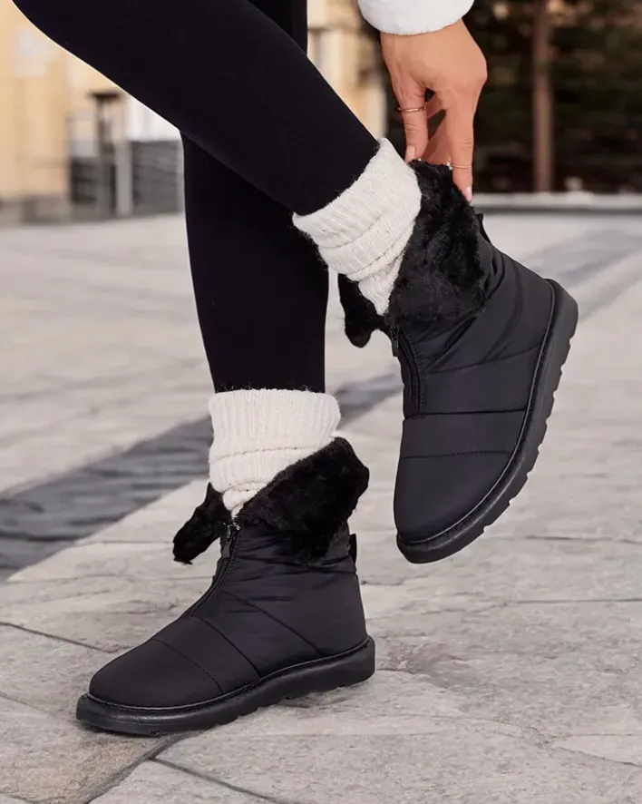 Botki Z Delikatnym Ociepleniem|Botki Na Płaskim Obcasie^Royalfashion Śniegowce damskie Nesisa czarny