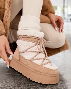 Śniegowce|Botki Z Delikatnym Ociepleniem^Royalfashion Śniegowce damskie sznurowane Evonie jasny brązowy