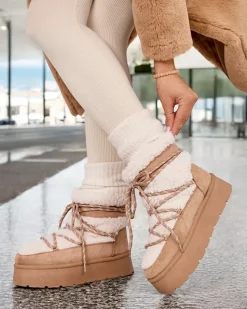 Śniegowce|Botki Z Delikatnym Ociepleniem^Royalfashion Śniegowce damskie sznurowane Evonie jasny brązowy