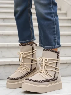 Śniegowce|Botki Z Delikatnym Ociepleniem^Royalfashion Śniegowce damskie sznurowane Siozi beżowy