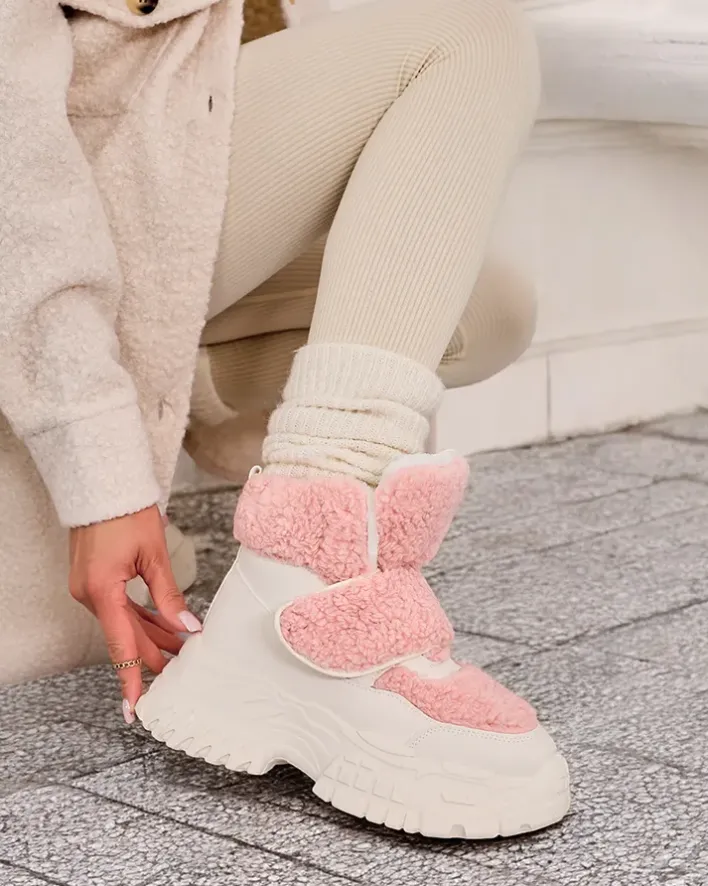 Botki Z Grubym Ociepleniem|Botki Na Platformie^Royalfashion Śniegowce damskie z kożuszkiem Segulla różowy