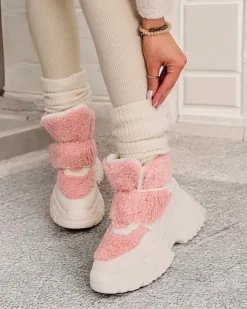 Botki Z Grubym Ociepleniem|Botki Na Platformie^Royalfashion Śniegowce damskie z kożuszkiem Segulla różowy