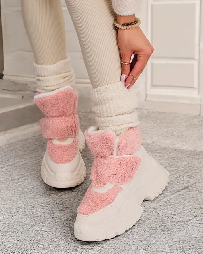 Botki Z Grubym Ociepleniem|Botki Na Platformie^Royalfashion Śniegowce damskie z kożuszkiem Segulla różowy