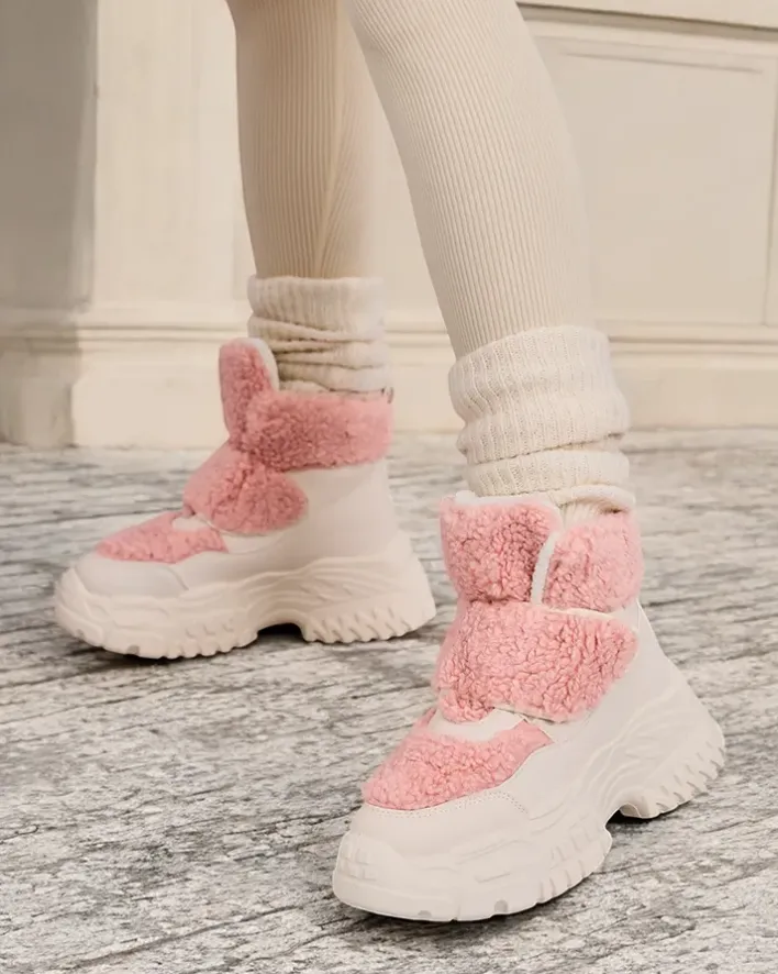 Botki Z Grubym Ociepleniem|Botki Na Platformie^Royalfashion Śniegowce damskie z kożuszkiem Segulla różowy
