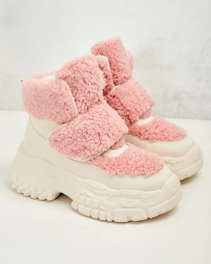 Botki Z Grubym Ociepleniem|Botki Na Platformie^Royalfashion Śniegowce damskie z kożuszkiem Segulla różowy