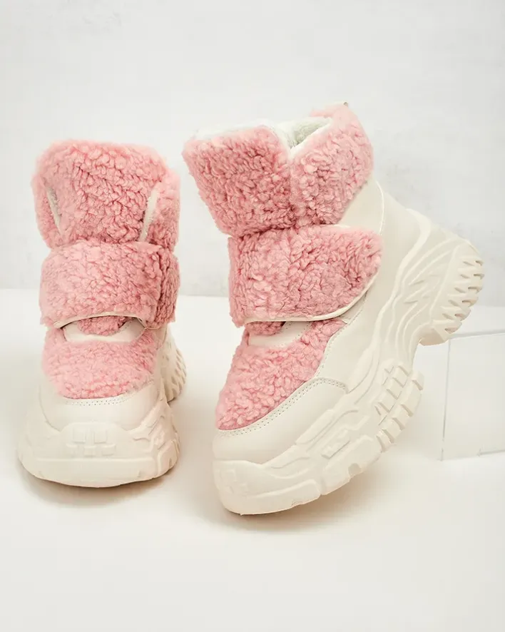 Botki Z Grubym Ociepleniem|Botki Na Platformie^Royalfashion Śniegowce damskie z kożuszkiem Segulla różowy