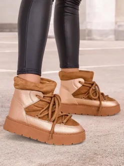 Śniegowce|Botki Z Delikatnym Ociepleniem^Royalfashion Śniegowce damskie sznurowane Iniuc Camel