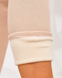 Spodnie Materiałowe|Legginsy / Tregginsy^Royalfashion Ocieplane legginsy damskie prążkowane beżowy