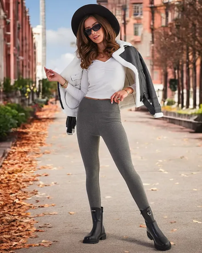 Spodnie Materiałowe|Legginsy / Tregginsy^Royalfashion Ocieplane legginsy damskie gołębi szary