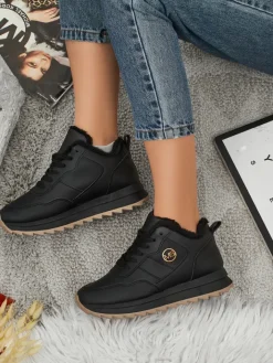 Ocieplane|Sneakersy^Royalfashion Ocieplane sneakersy damskie z futerkiem Casot czarny