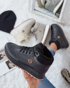 Ocieplane|Sneakersy^Royalfashion Ocieplane sneakersy damskie z futerkiem Frozit czarny