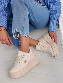 Ocieplane|Sneakersy^Royalfashion Ocieplane sneakersy damskie z futerkiem Rozit beżowy