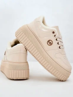 Ocieplane|Sneakersy^Royalfashion Ocieplane sneakersy damskie z futerkiem Rozit beżowy