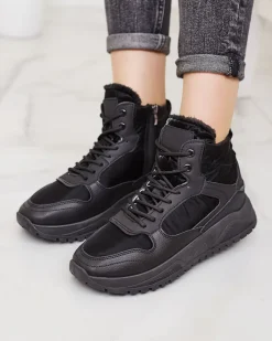 Trapery|Ocieplane^Royalfashion Ocieplane sneakersy damskie z futerkiem Retodaf czarny